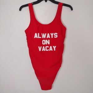 NWT Summer Mae Women's Red/"Always On Vacay" One-Piece Swimsuit Size Medium